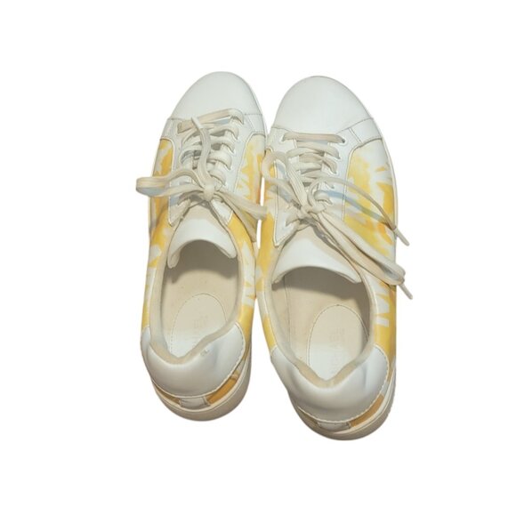Michael Kors Poppy Logo Stripe Lace Up Sneakers Wave Print Buttercup - Picture 2 of 13